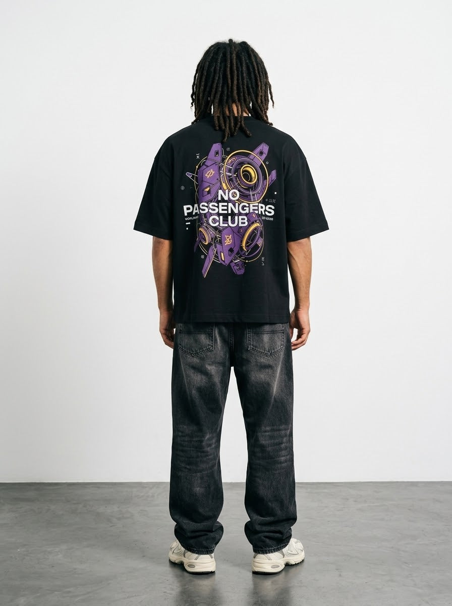 CYBER NO PASSENGERS Over-sized Black t-shirt