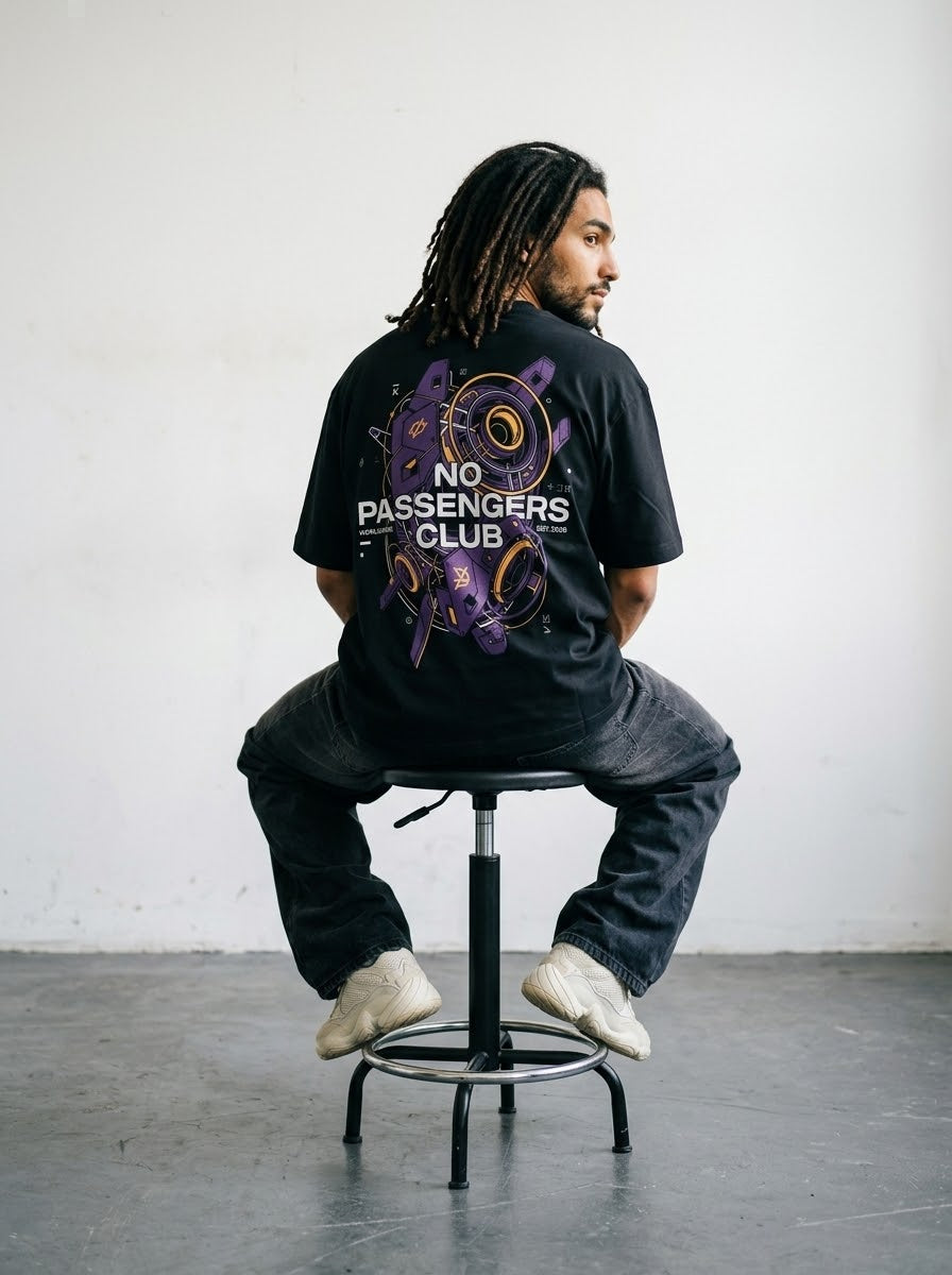 CYBER NO PASSENGERS Over-sized Black t-shirt