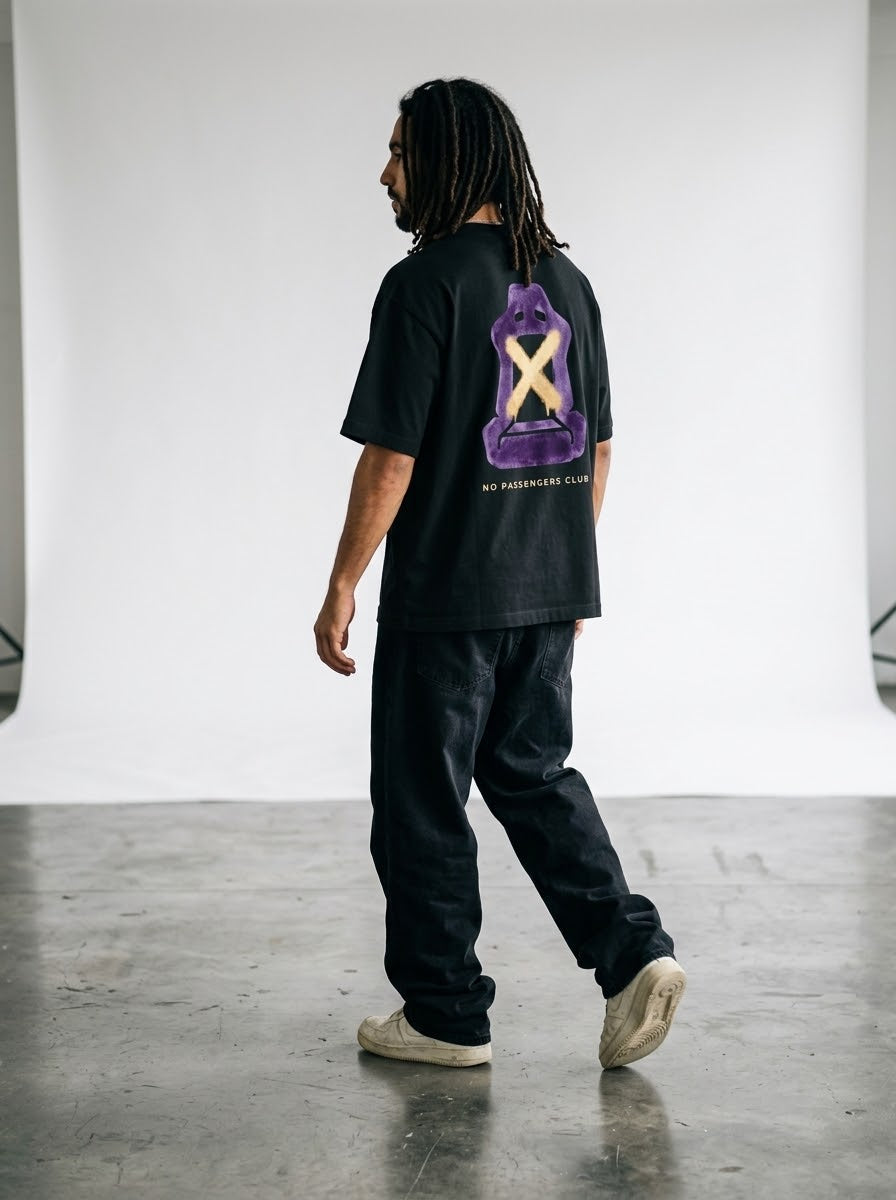 PURPLE SEAT Over-sized Black t-shirt