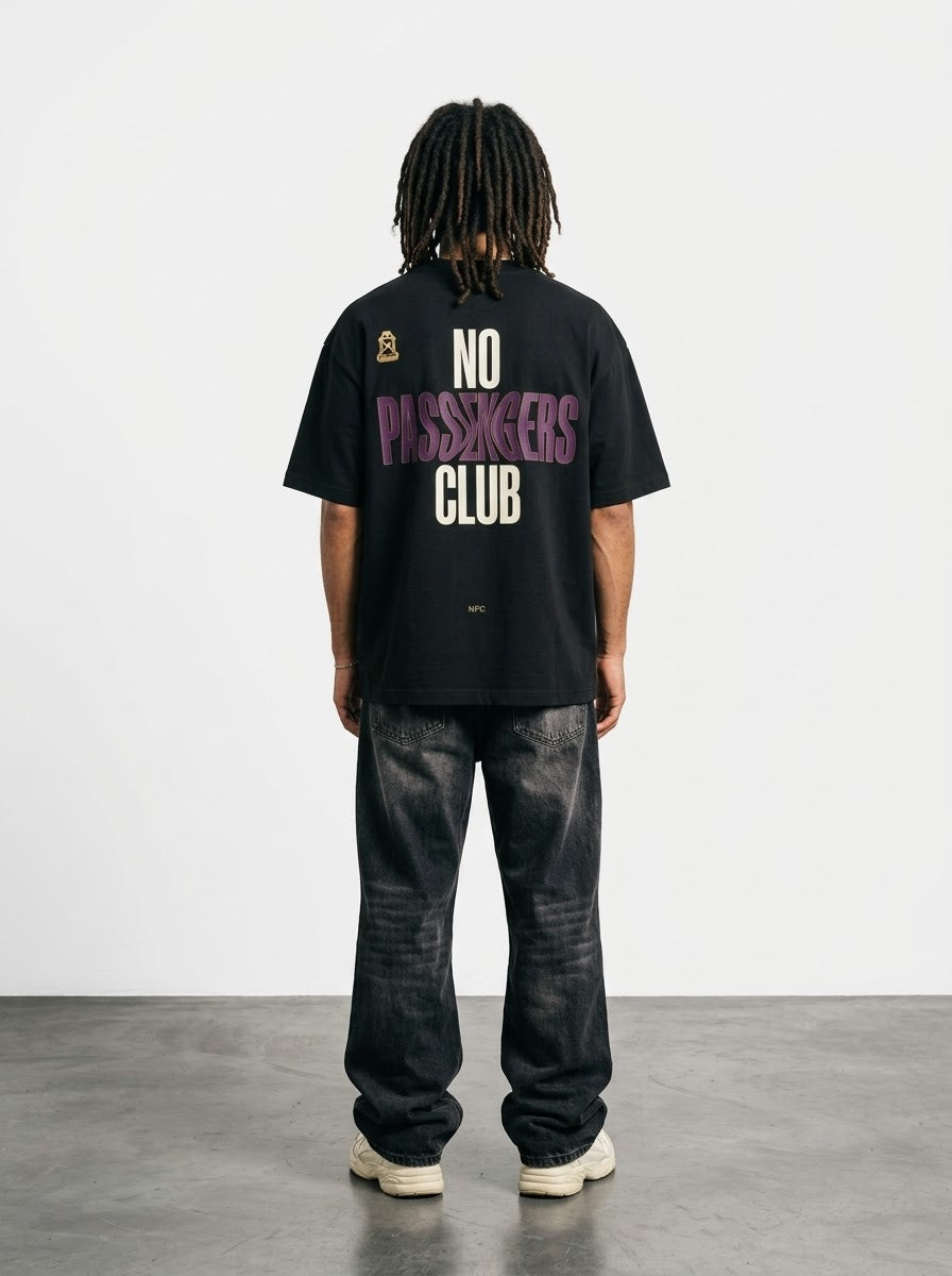 BLURRY PASSENGERS Over-sized Black t-shirt