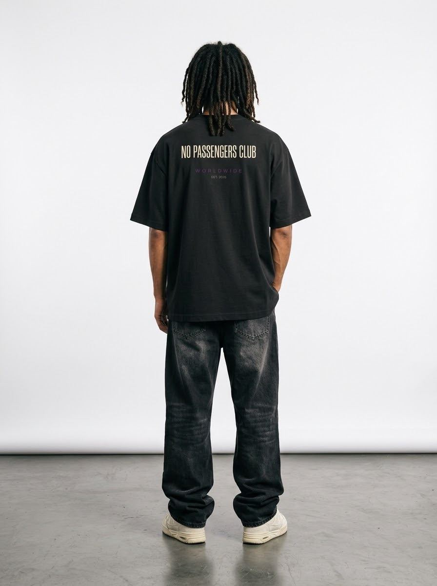 BASIC NO PASSENGERS Over-sized Black t-shirt