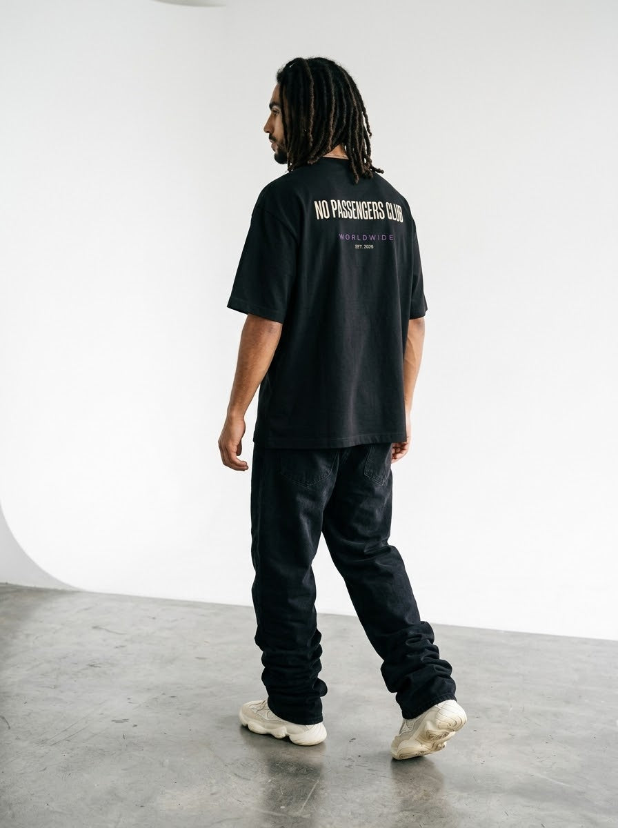 BASIC NO PASSENGERS Over-sized Black t-shirt