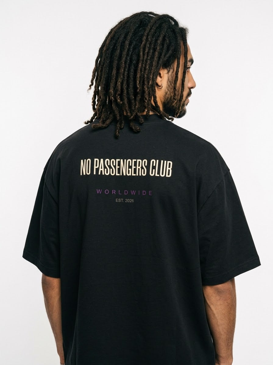 BASIC NO PASSENGERS Over-sized Black t-shirt