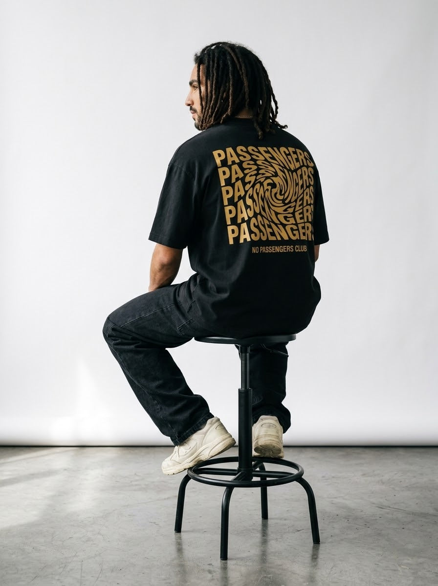 GOLDEN TWISTED Over-sized Black t-shirt