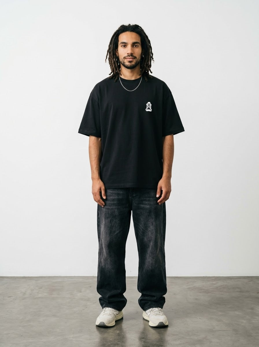 CLOUDY NO PASSENGERS Over-sized Black t-shirt