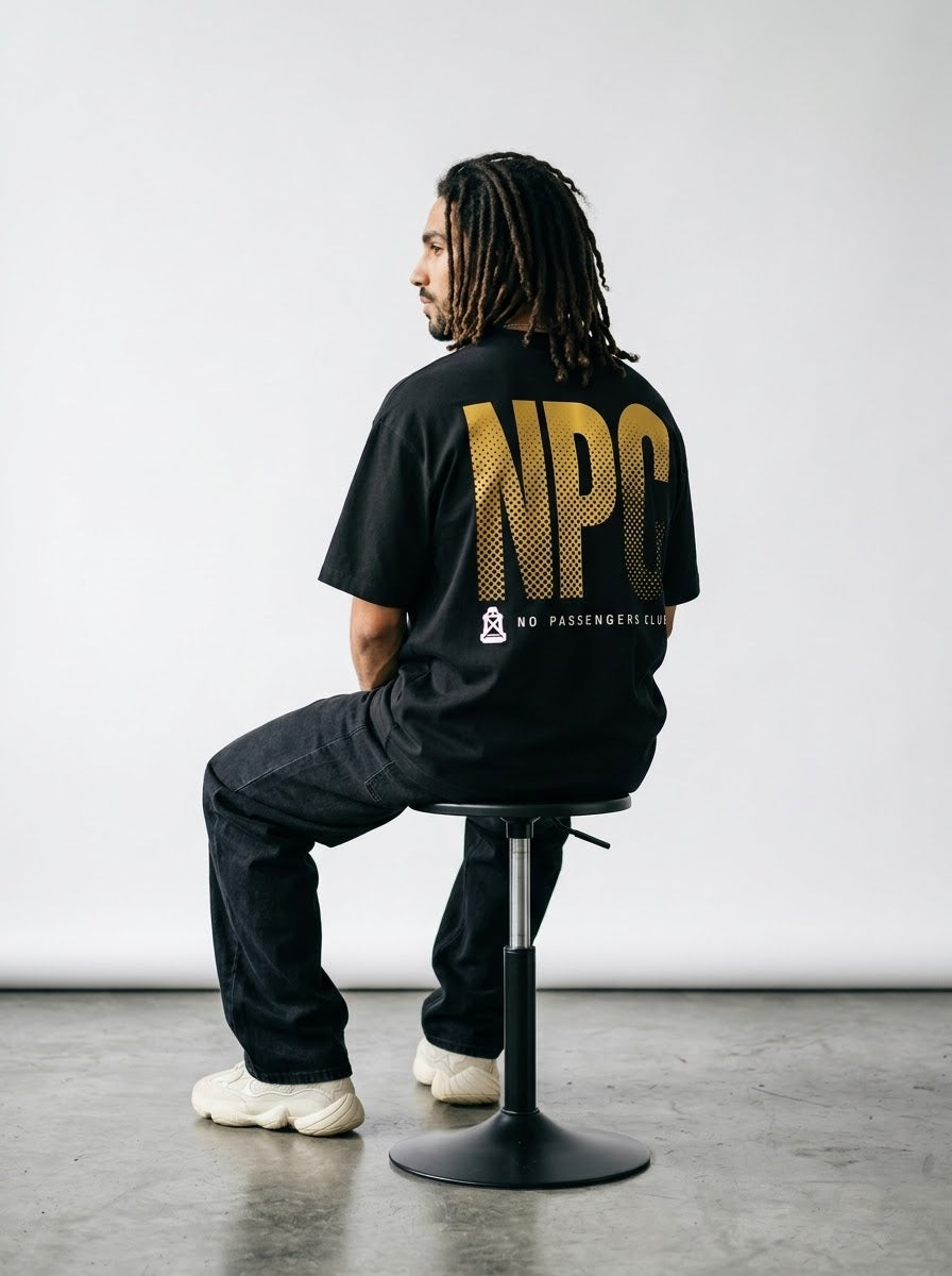 GOLDEN NPC Over-sized Black t-shirt