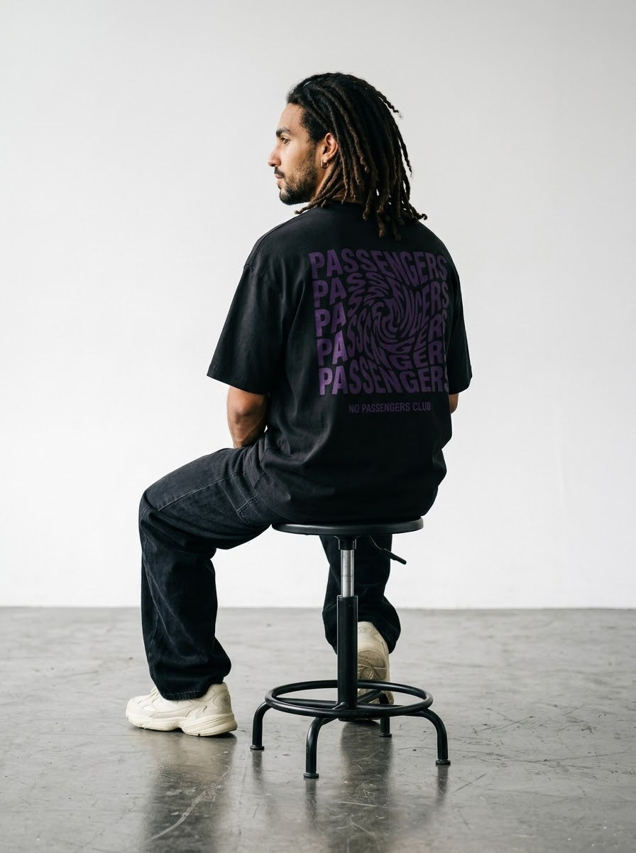 PURPLE TWISTED Over-sized Black t-shirt