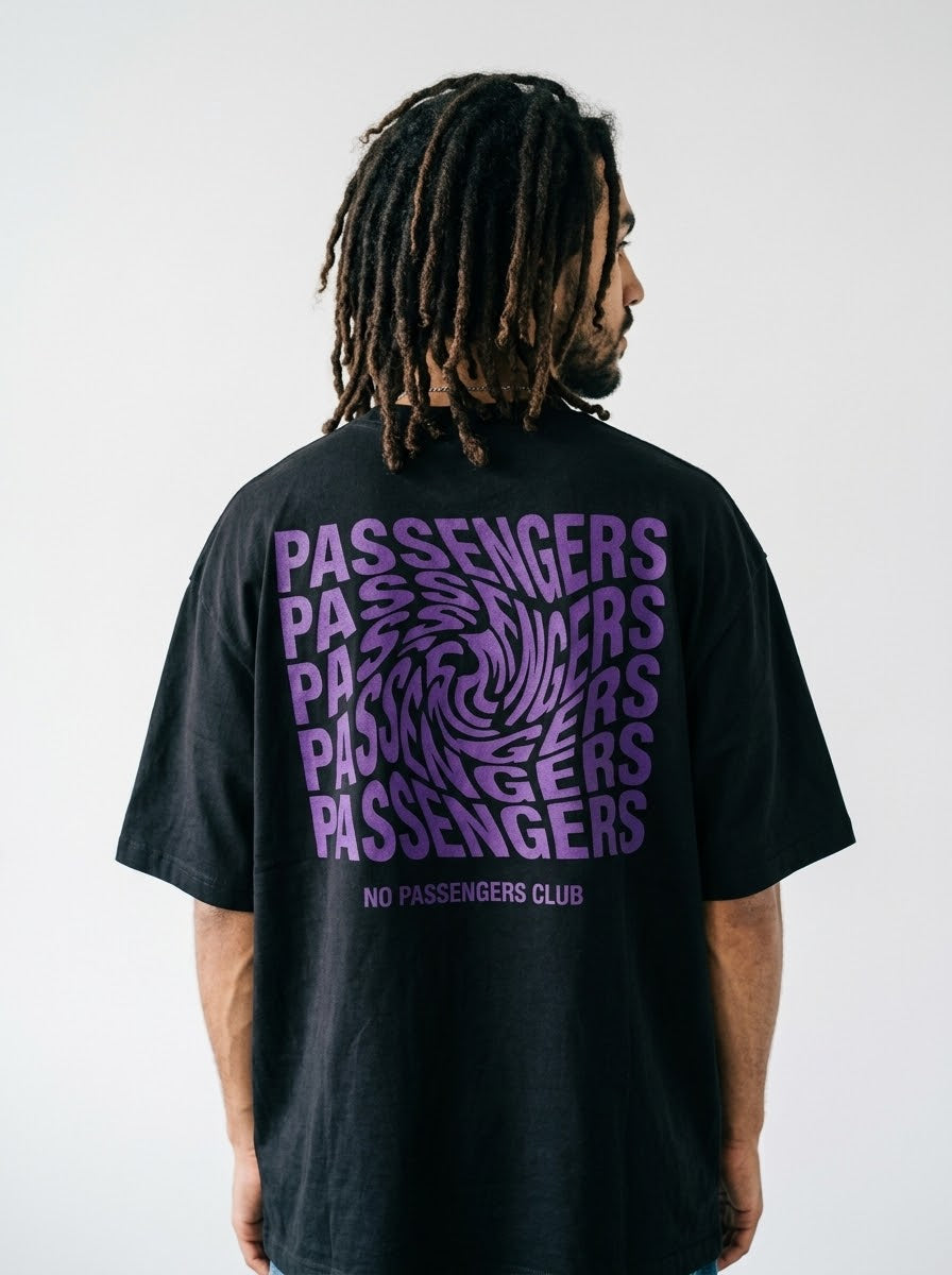 PURPLE TWISTED Over-sized Black t-shirt