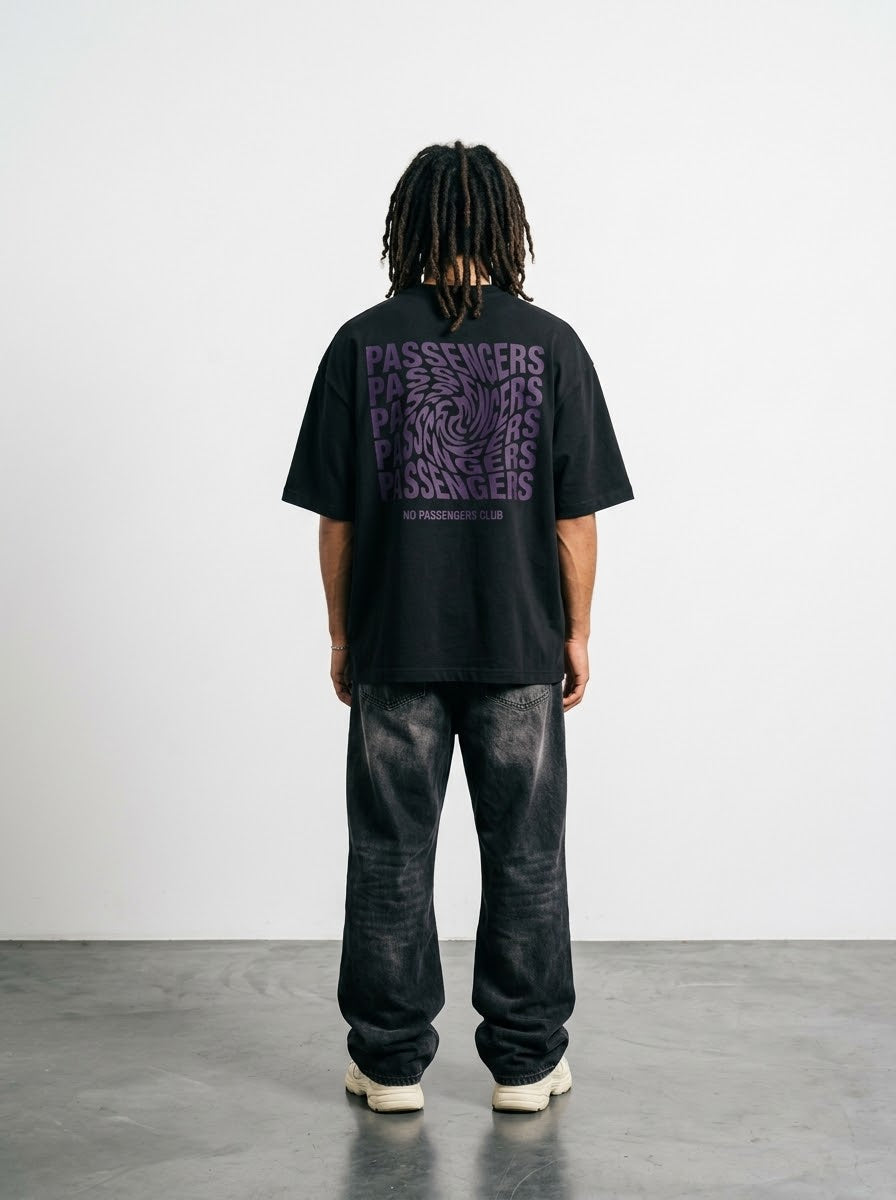 PURPLE TWISTED Over-sized Black t-shirt