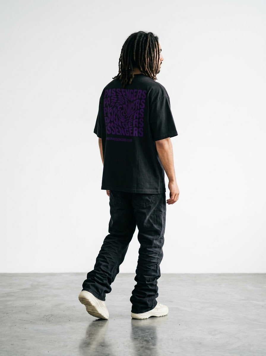 PURPLE TWISTED Over-sized Black t-shirt