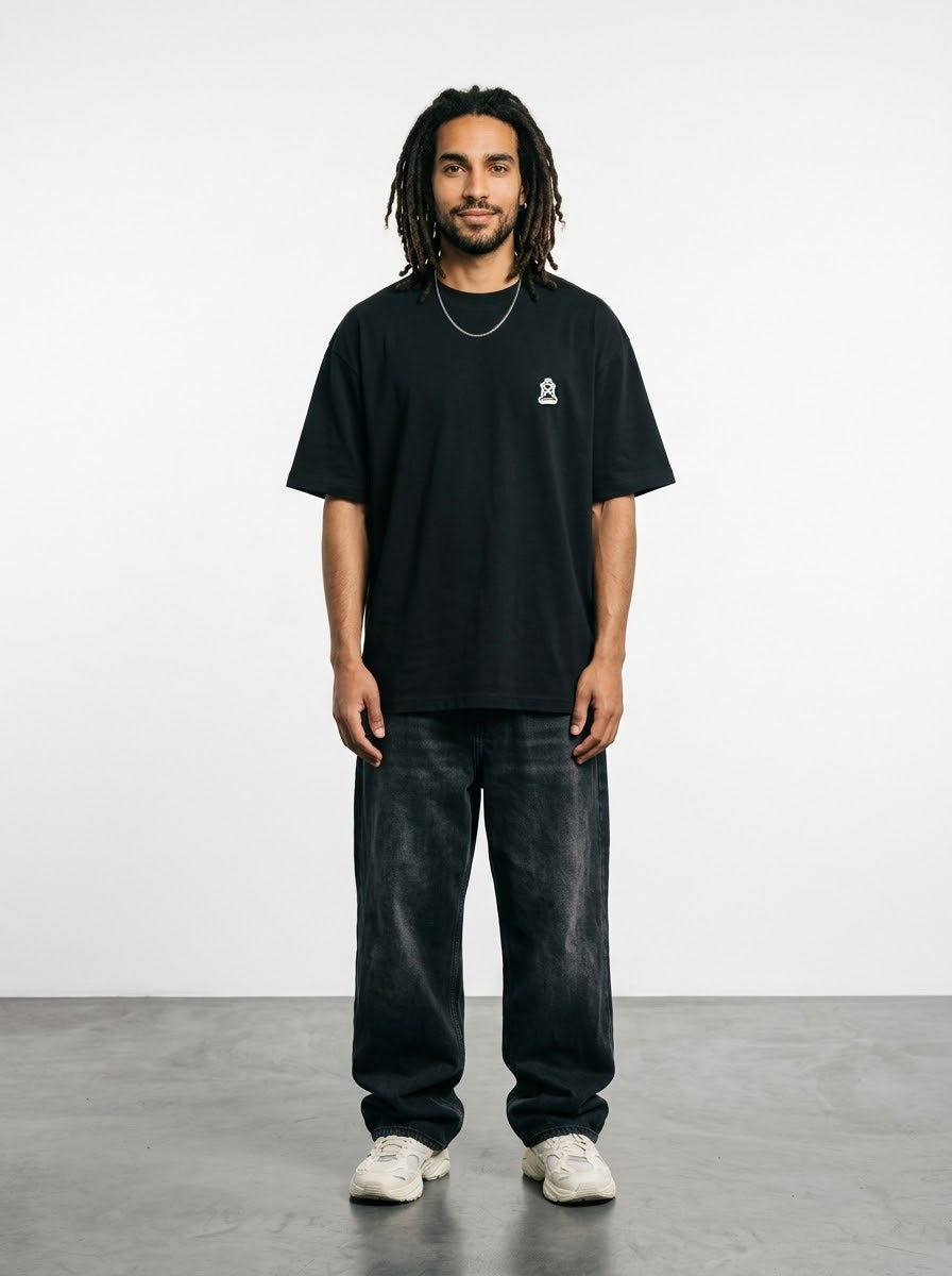 PURPLE TWISTED Over-sized Black t-shirt