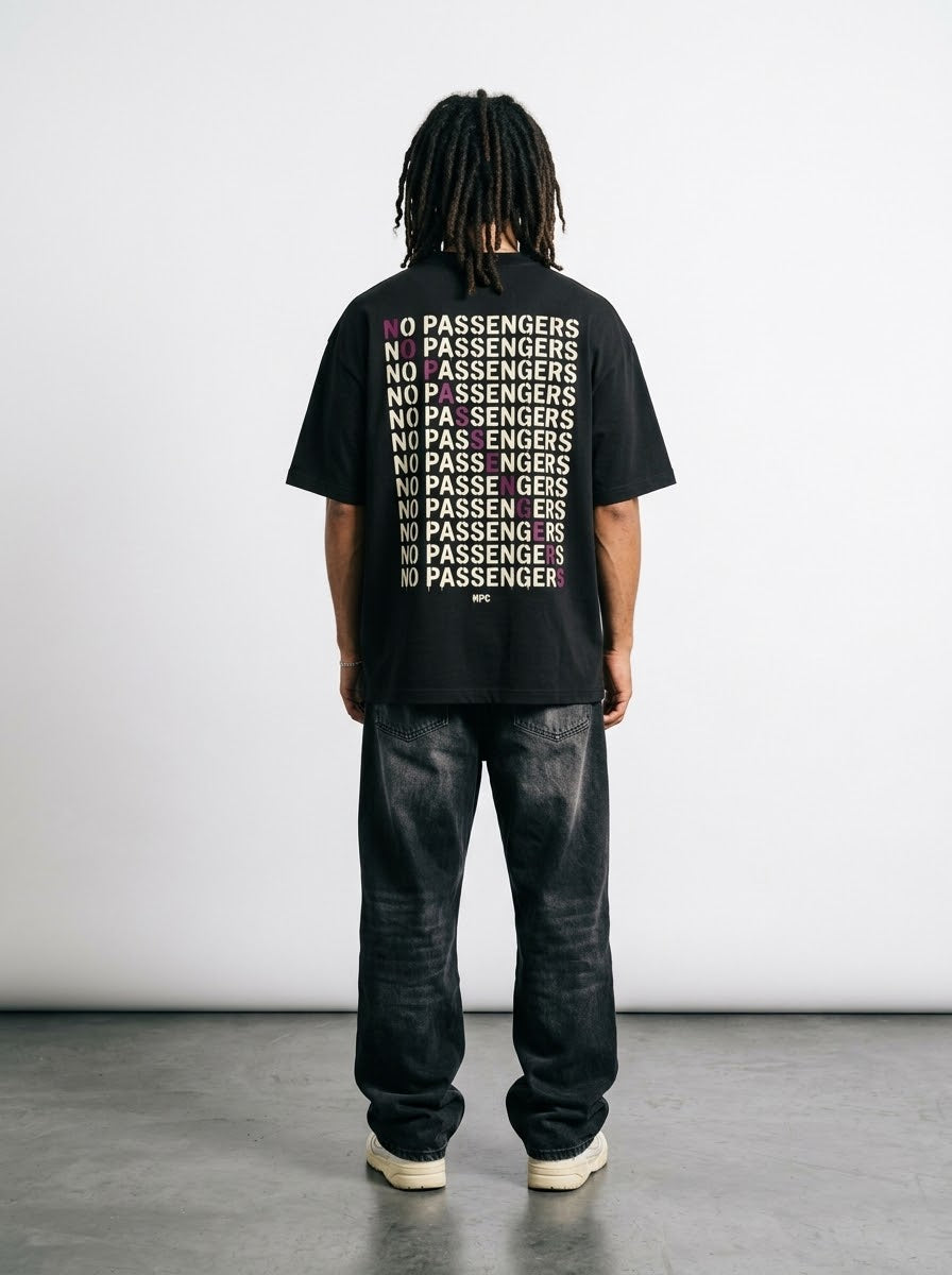NO PASSENGERS CROSS Over-sized Black t-shirt