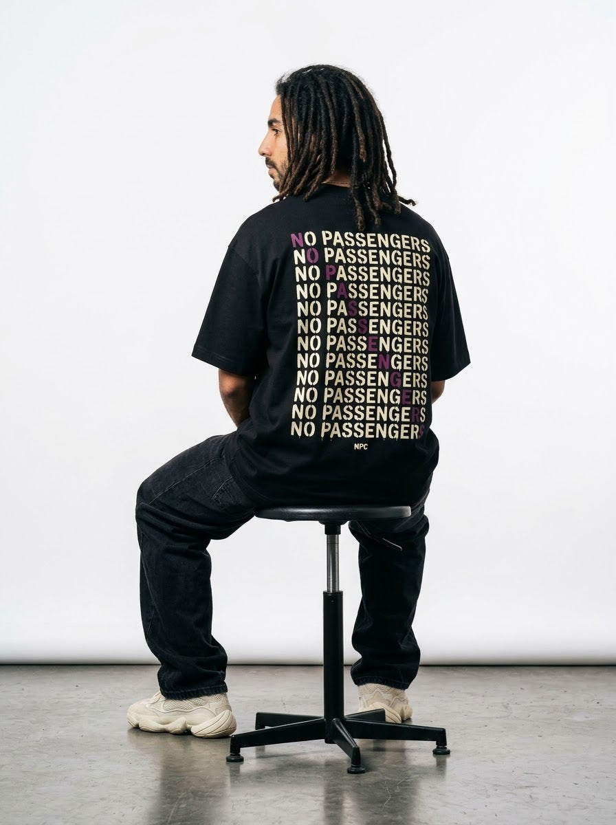 NO PASSENGERS CROSS Over-sized Black t-shirt