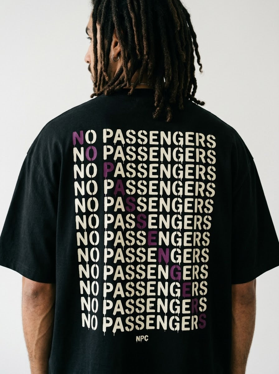 NO PASSENGERS CROSS Over-sized Black t-shirt