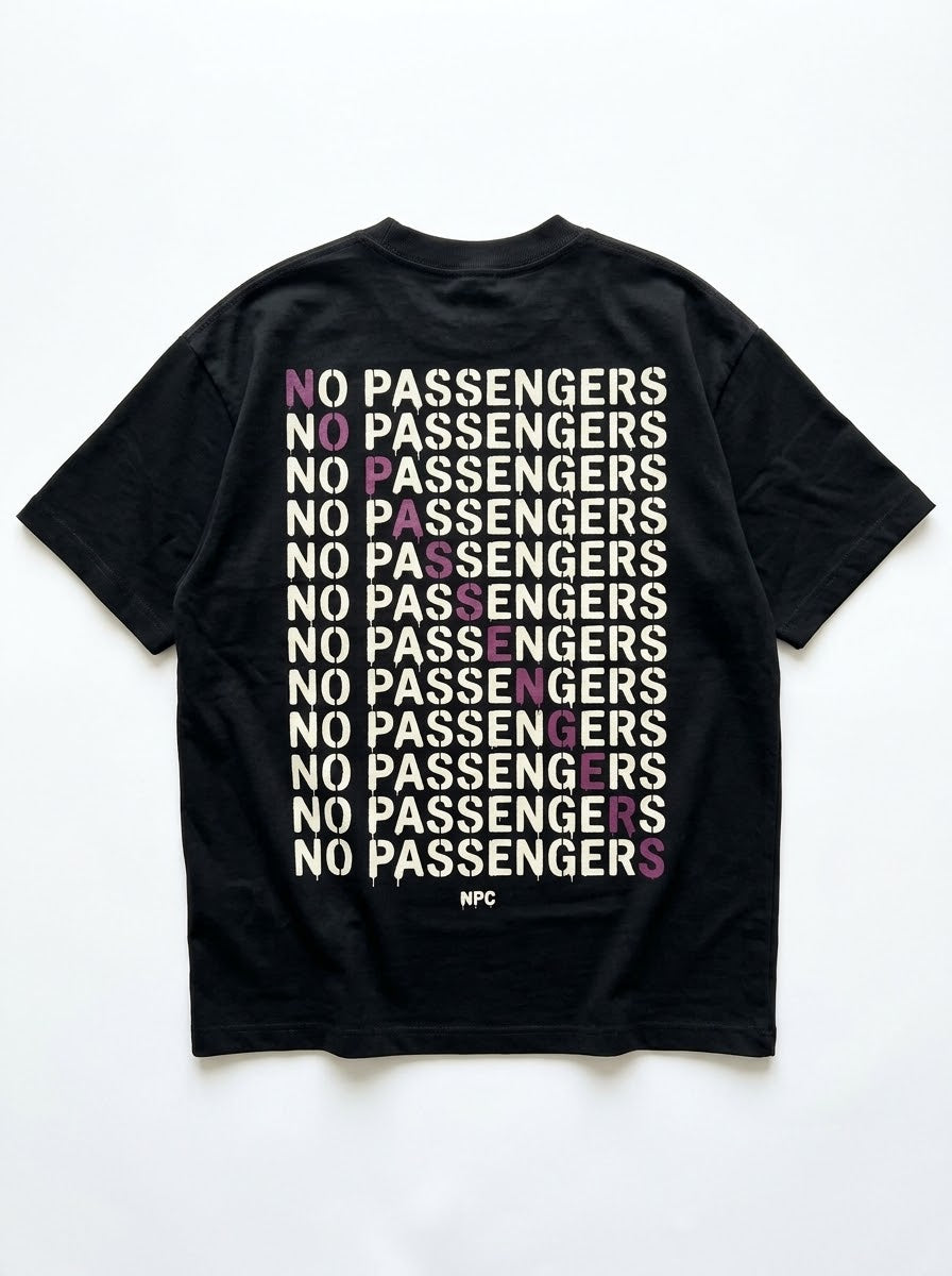 NO PASSENGERS CROSS Over-sized Black t-shirt