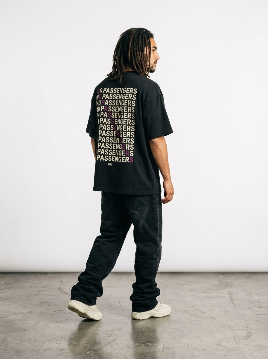 NO PASSENGERS CROSS Over-sized Black t-shirt