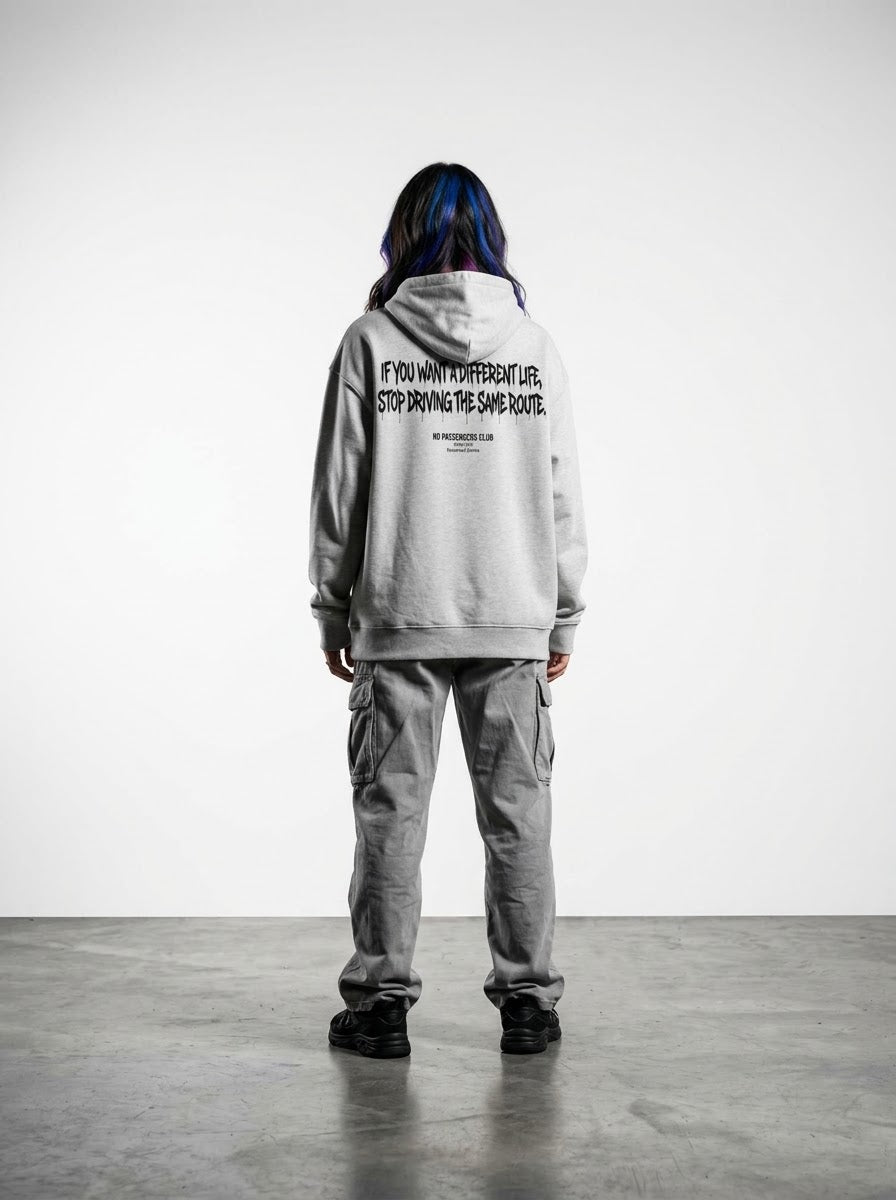 DIFFERENT LIFE Relaxed Grey Hoodie