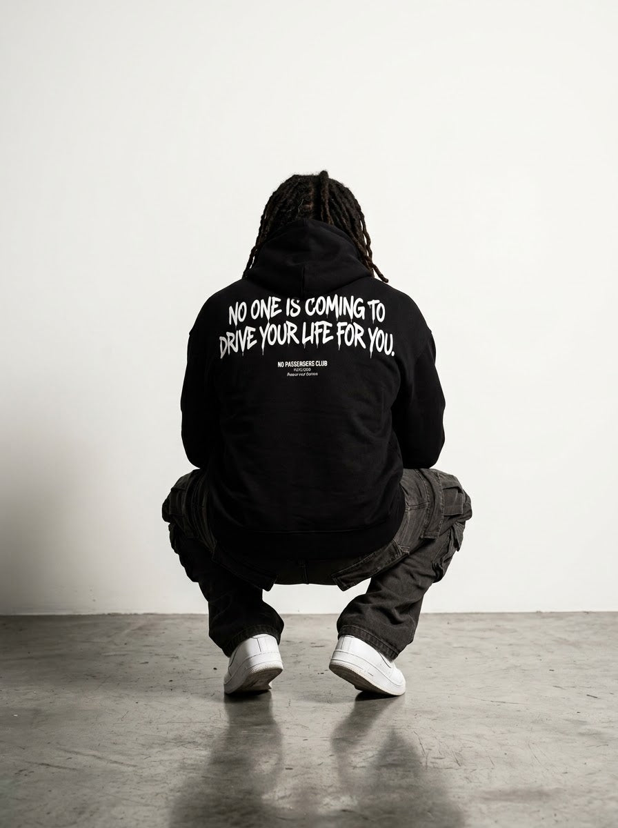 NO ONE IS COMING Relaxed Black Hoodie