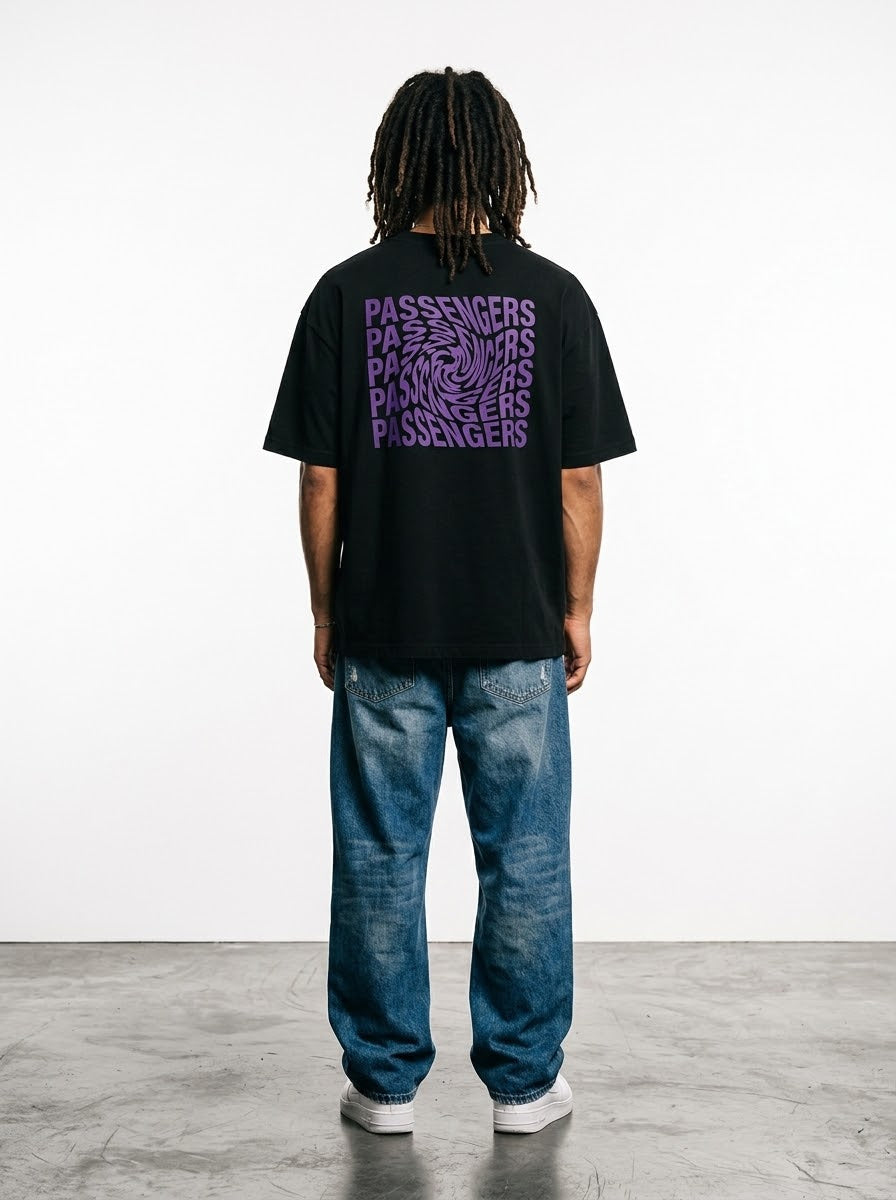 PURPLE BLURRY Oversized Black T-shirt