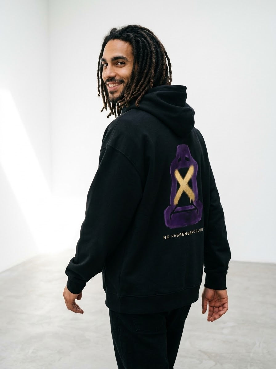NO PASSENGERS SEAT Relaxed Black Hoodie