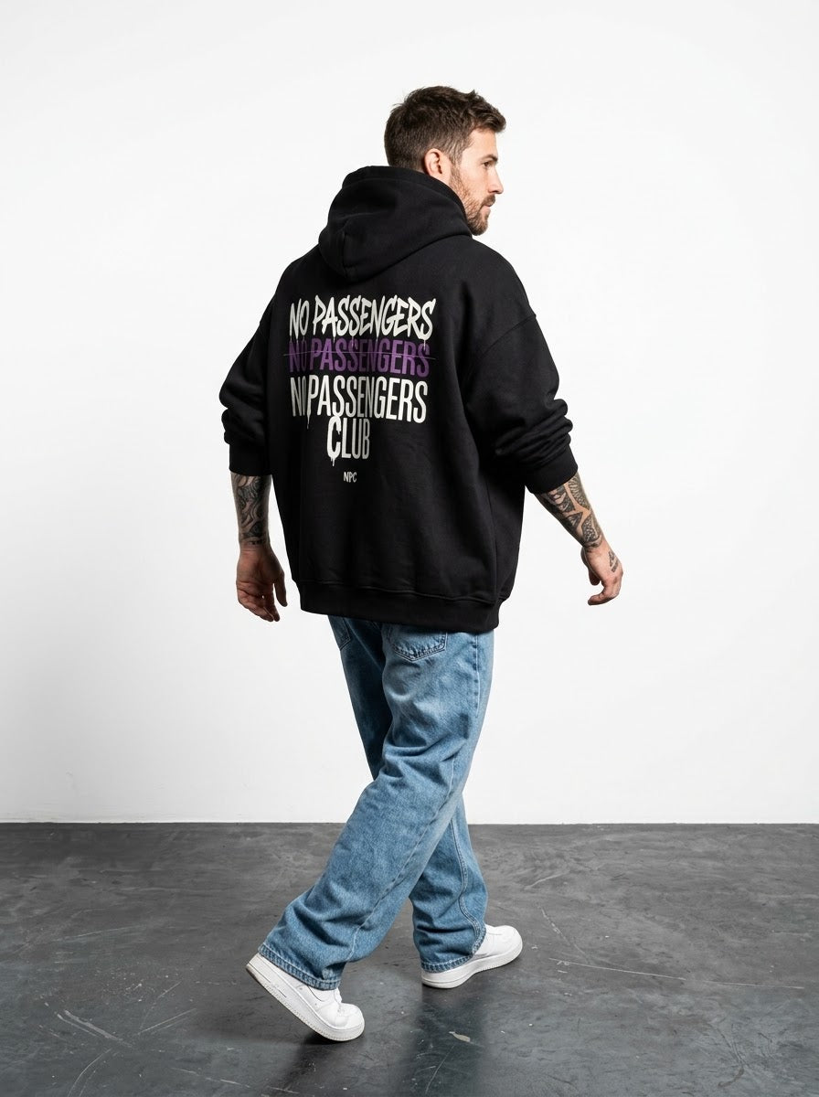NO PASSENGERS 3X Relaxed Black Hoodie
