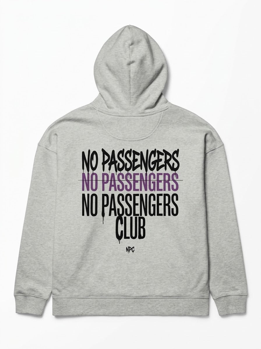 NO PASSENGERS 3X Relaxed Grey Hoodie
