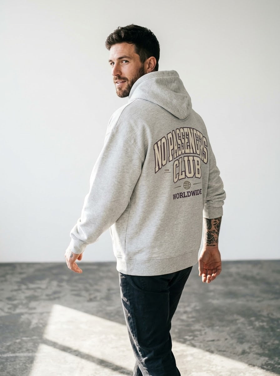 NO PASSENGERS UNIVERSITY Relaxed Grey Hoodie