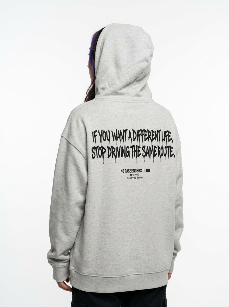 DIFFERENT LIFE Relaxed Grey Hoodie