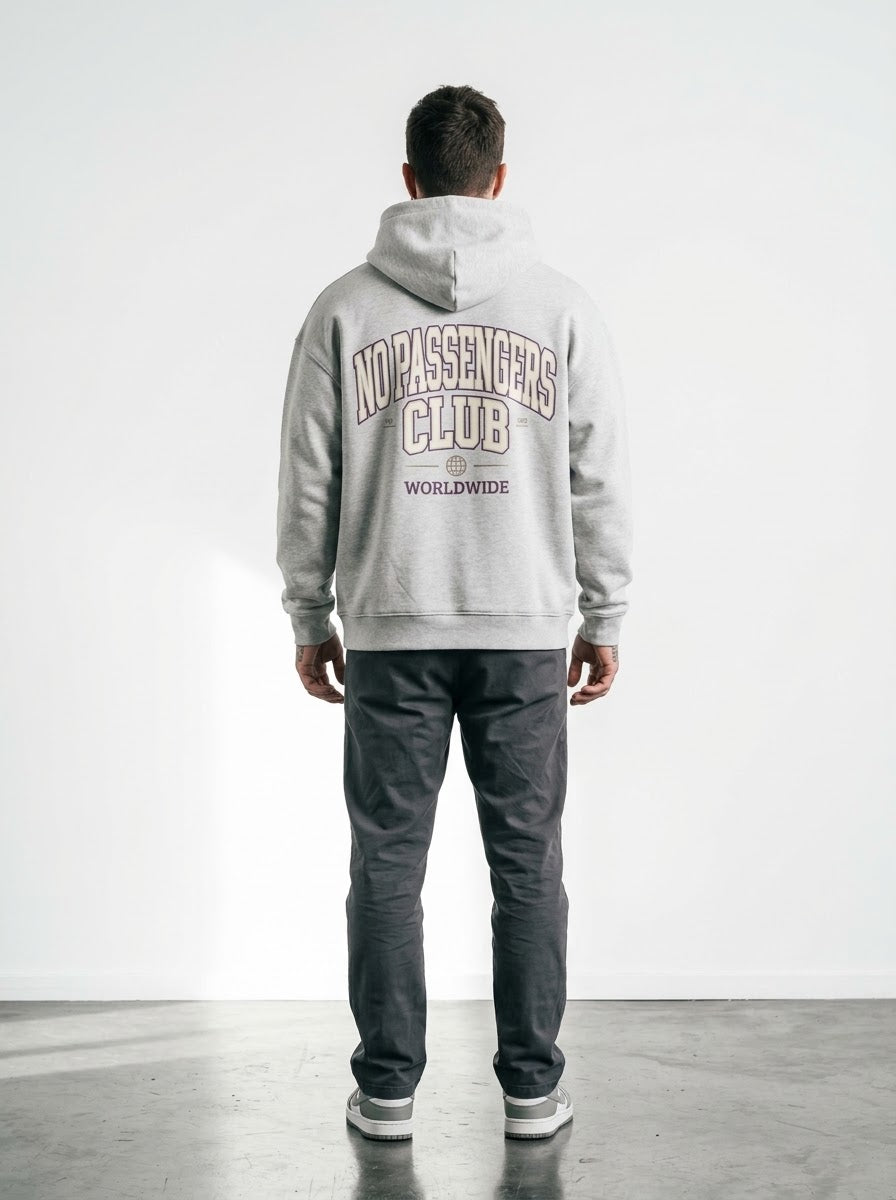 NO PASSENGERS UNIVERSITY Relaxed Grey Hoodie