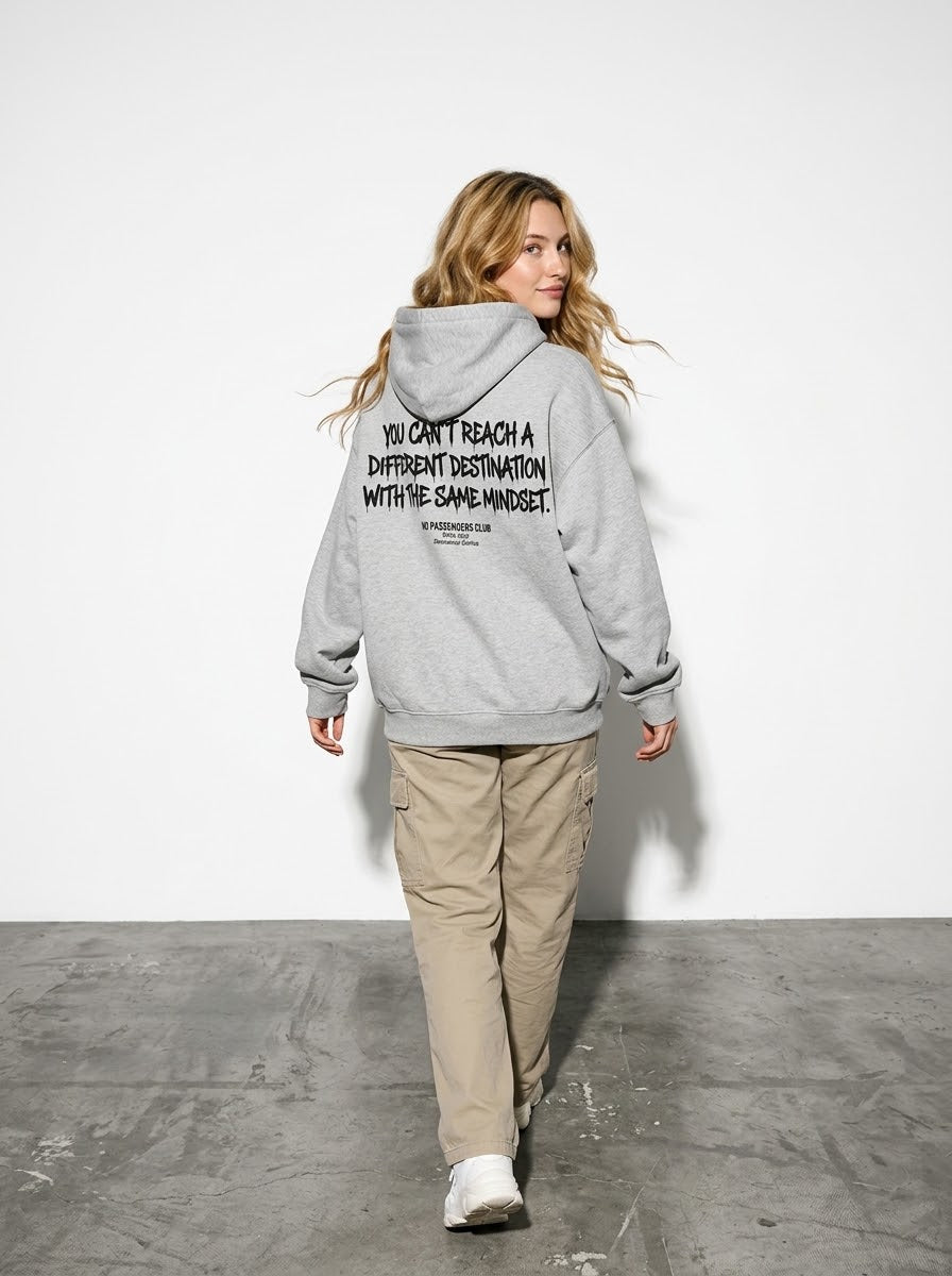 DIFFERENT DESTINATION Relaxed Grey Hoodie