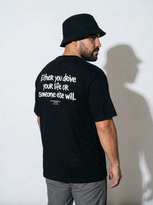 DRIVE YOUR LIFE Oversized Black T-shirt