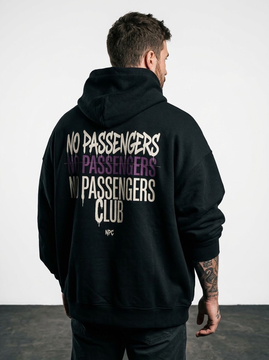 NO PASSENGERS 3X Relaxed Black Hoodie