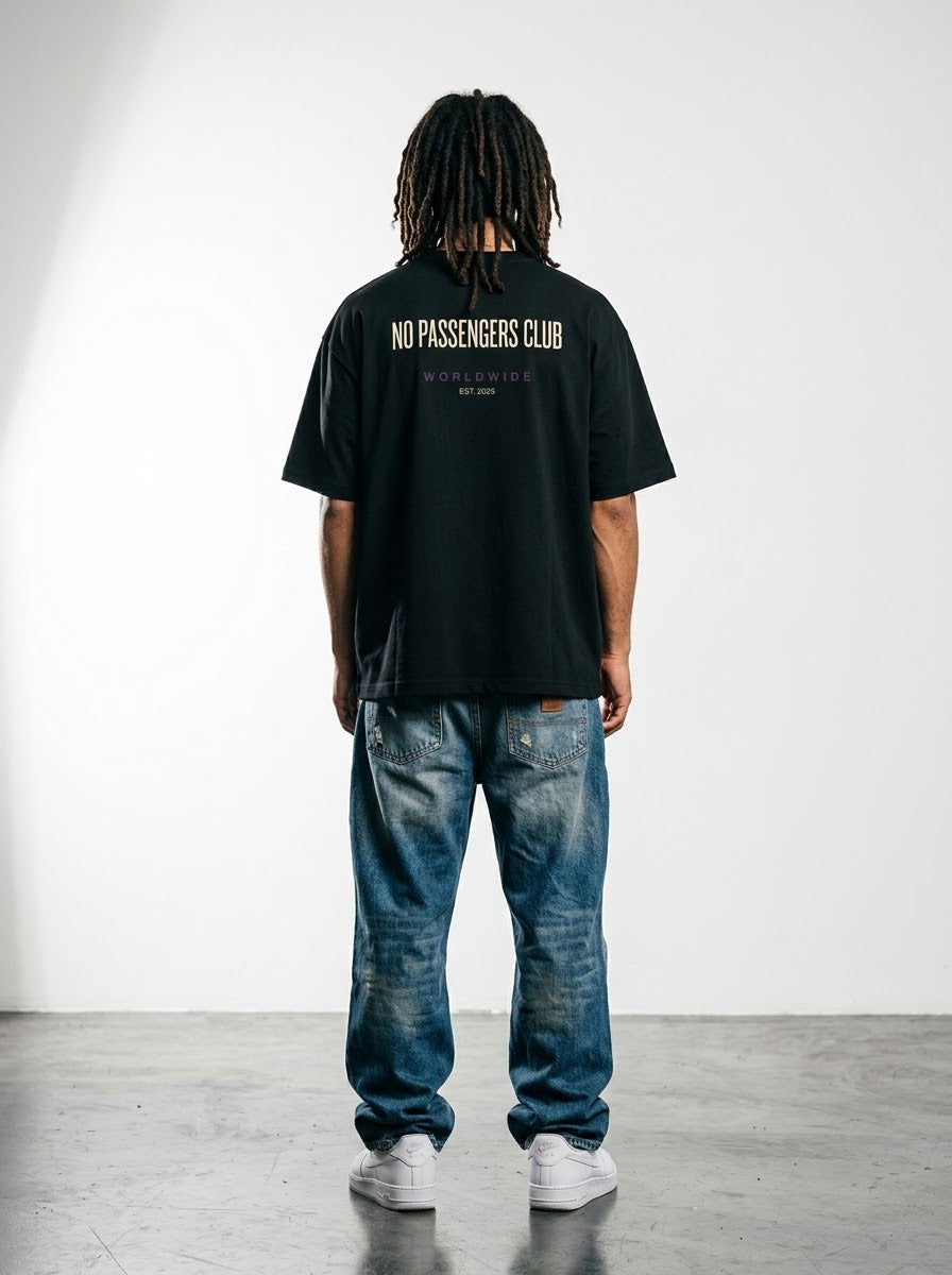 BASIC NO PASSENGERS Oversized Black T-shirt