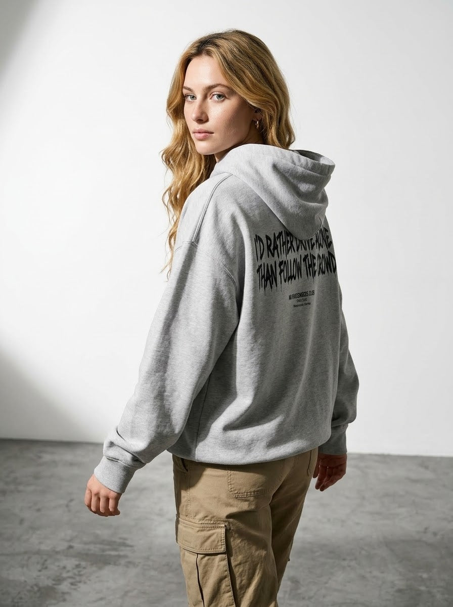 DRIVE ALONE Relaxed Grey Hoodie