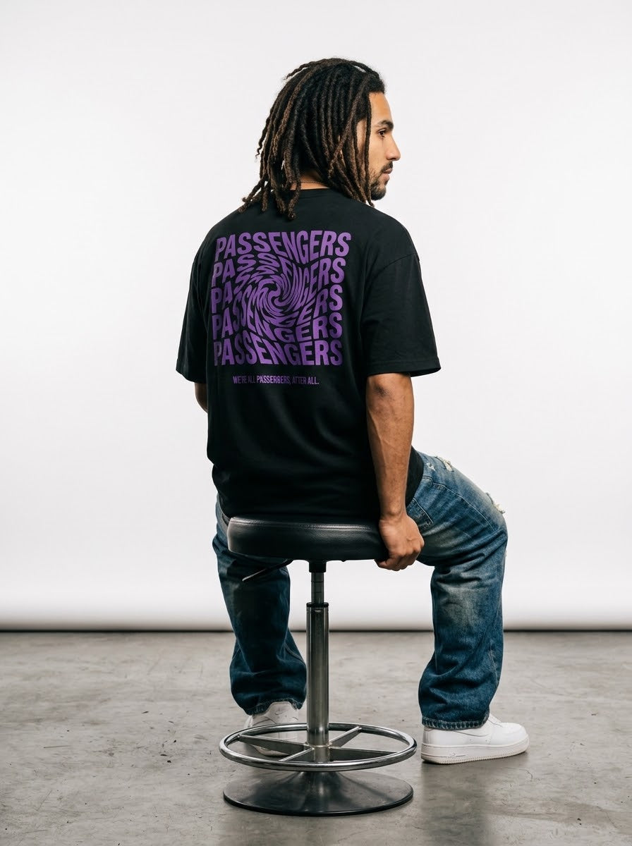 PURPLE BLURRY Oversized Black T-shirt