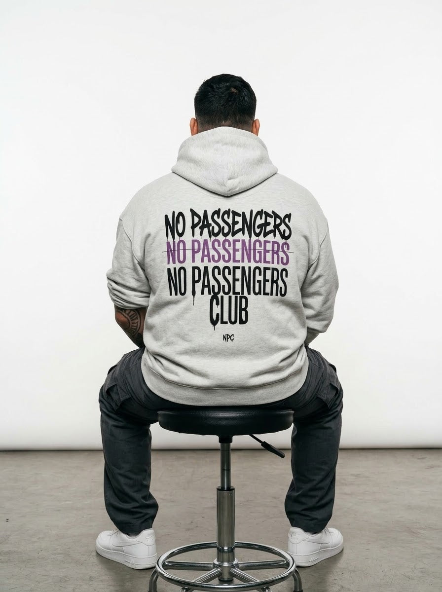 NO PASSENGERS 3X Relaxed Grey Hoodie