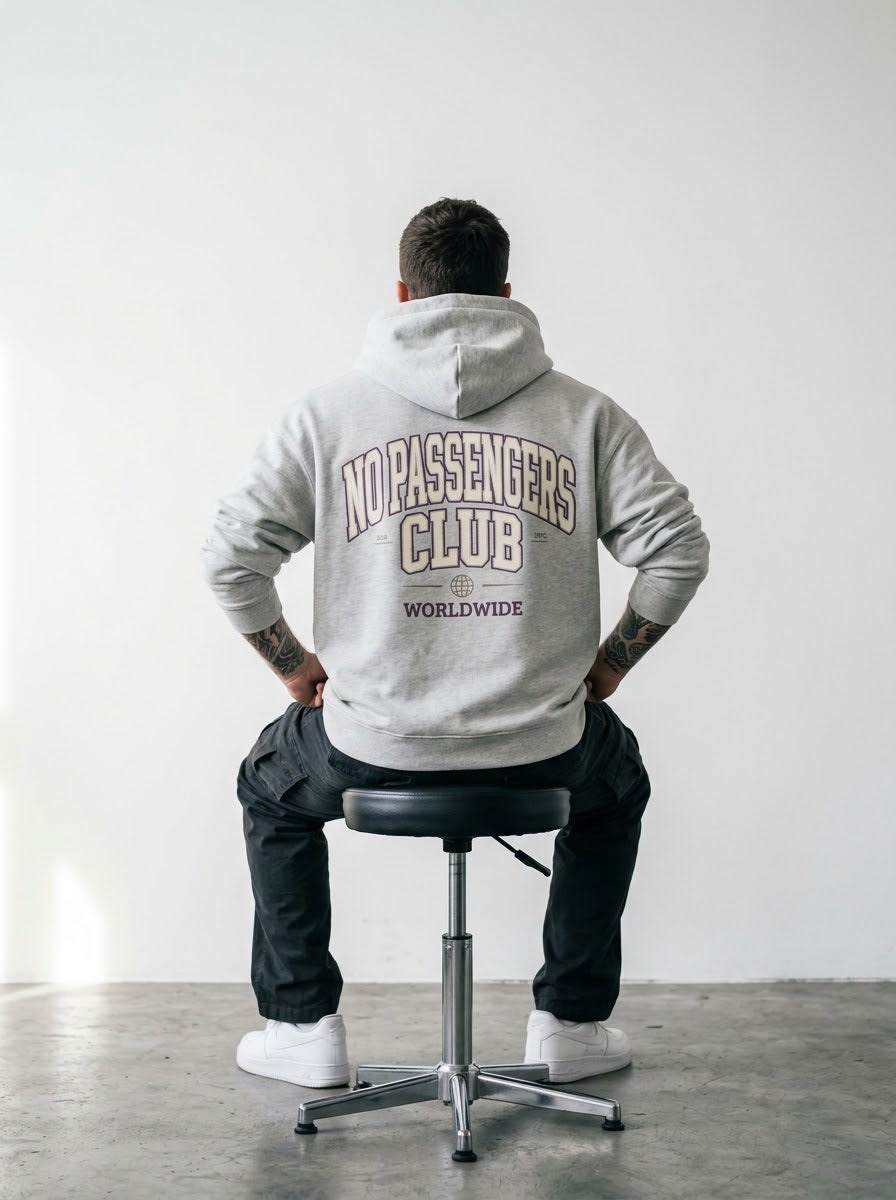 NO PASSENGERS UNIVERSITY Relaxed Grey Hoodie