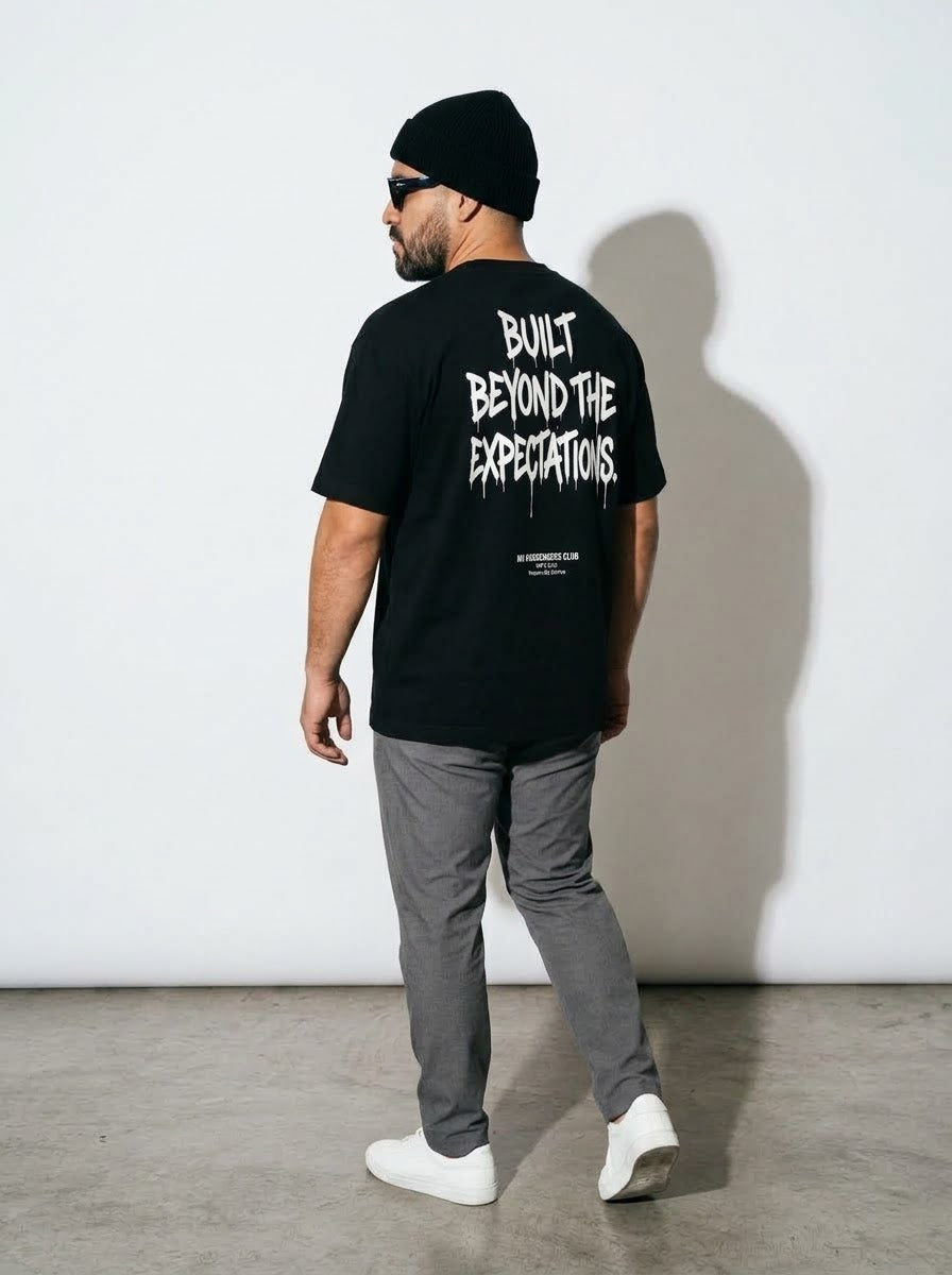 BEYOND EXPECTATIONS Oversized Black T-shirt