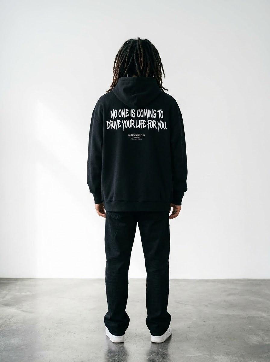 NO ONE IS COMING Relaxed Black Hoodie