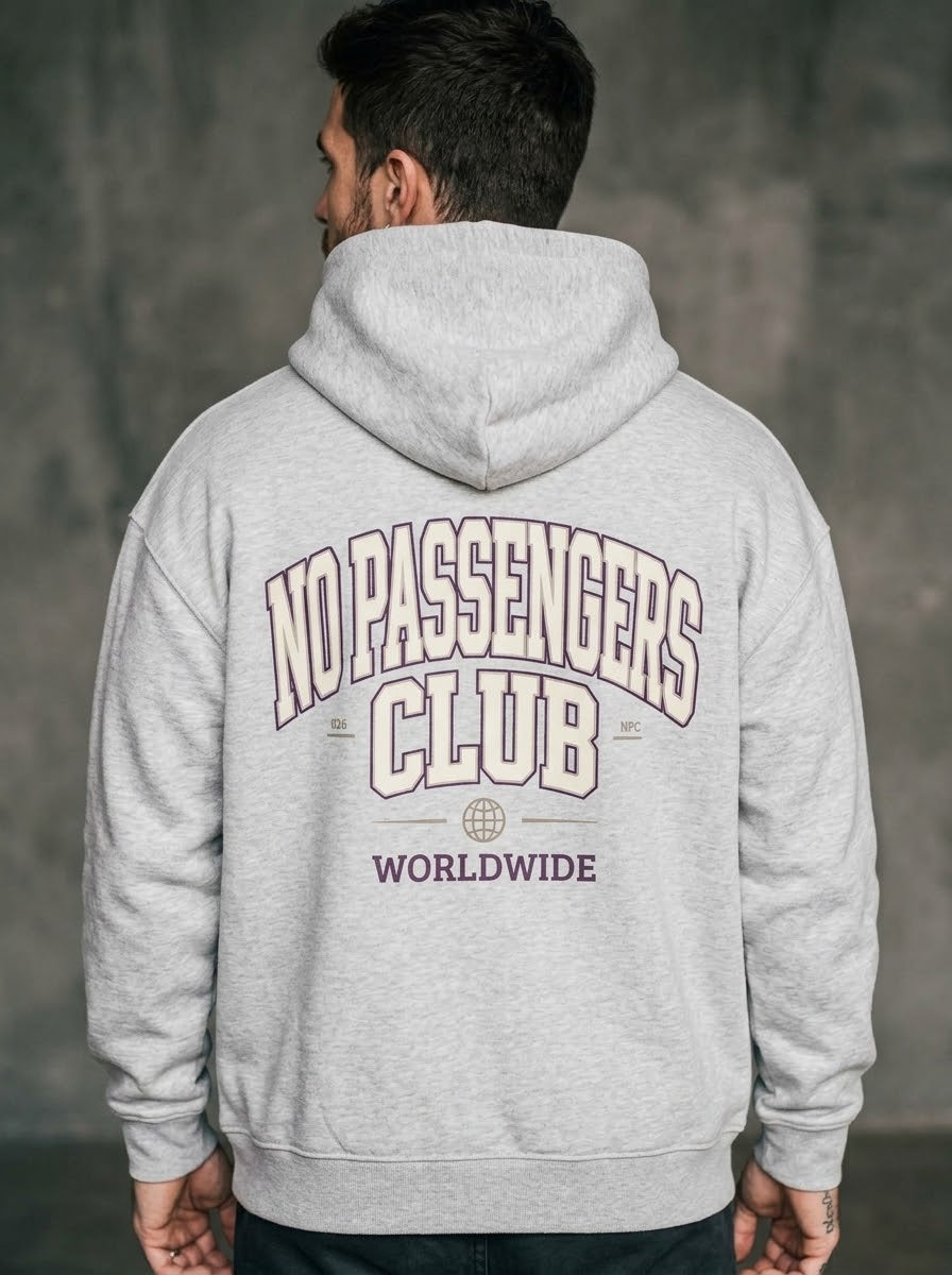 NO PASSENGERS UNIVERSITY Relaxed Grey Hoodie