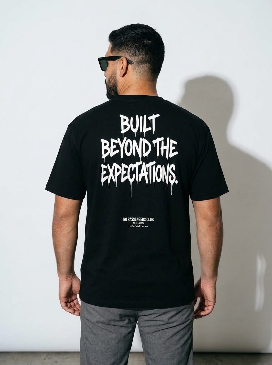 BEYOND EXPECTATIONS Oversized Black T-shirt
