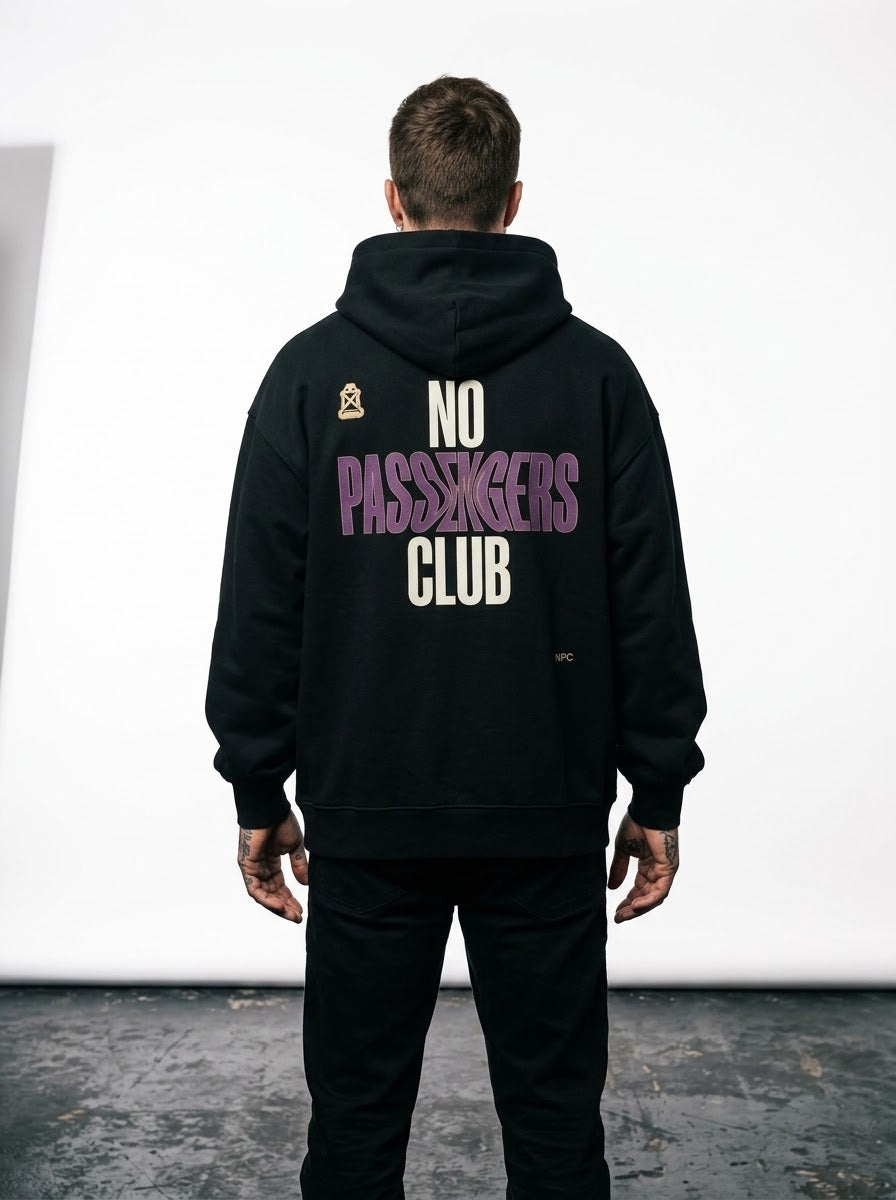 NO PASSENGERS VOID Relaxed Black Hoodie