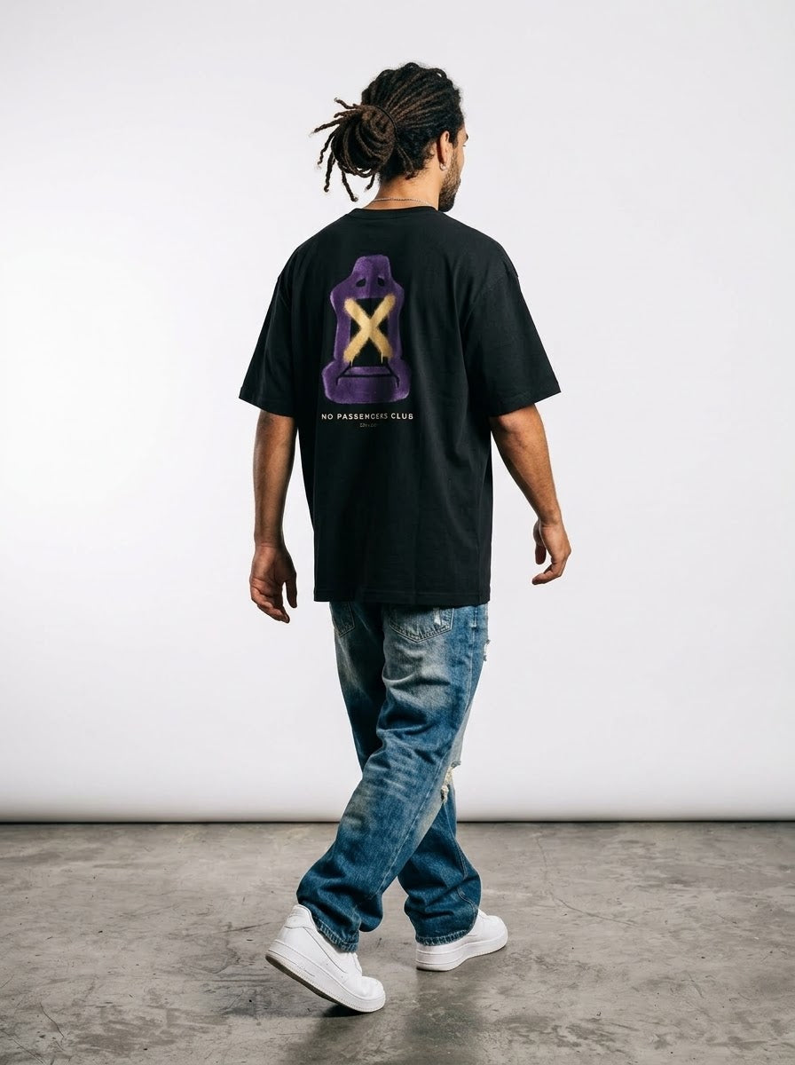 NO PASSENGERS SEAT Oversized Black T-shirt