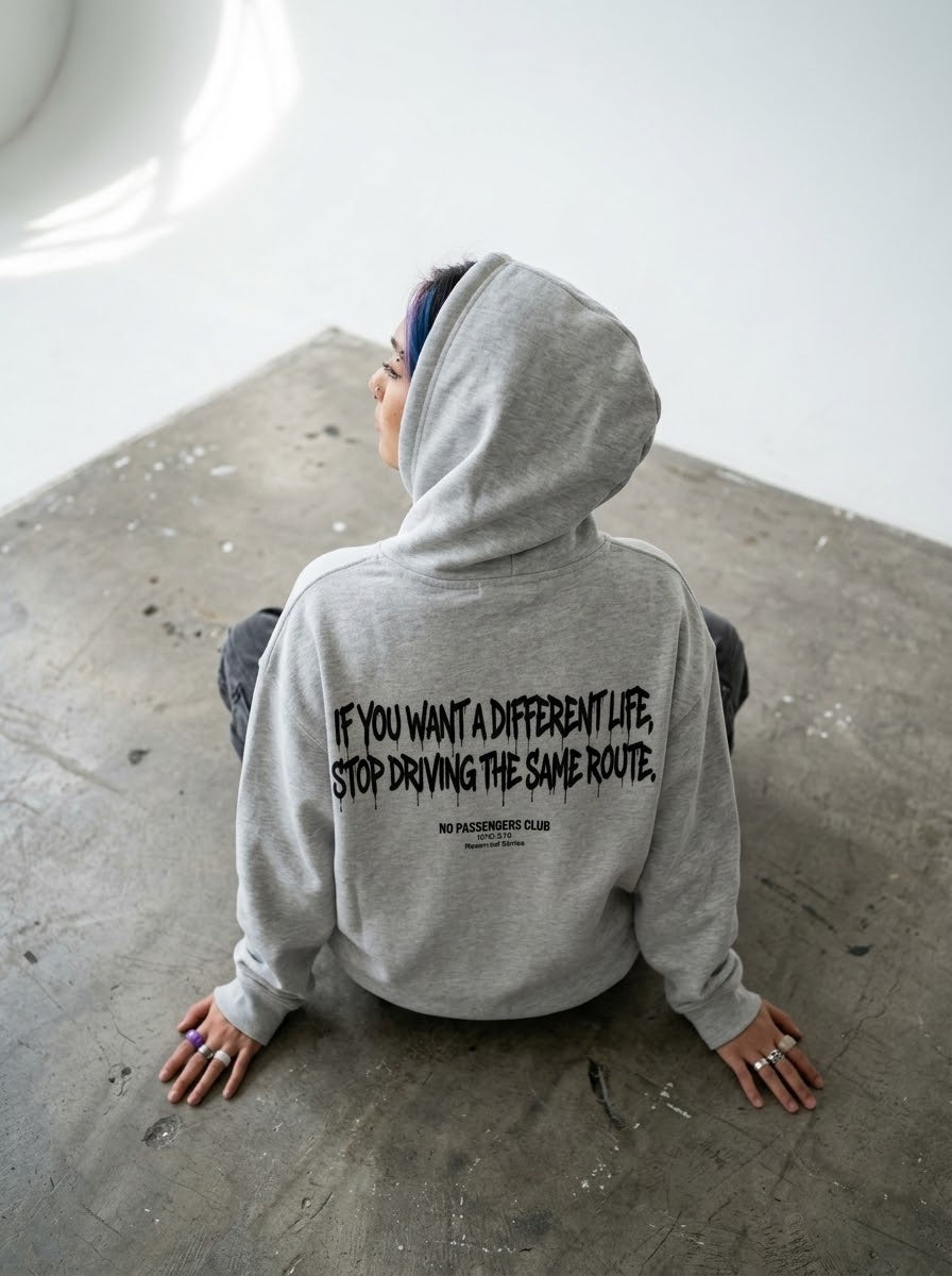 DIFFERENT LIFE Relaxed Grey Hoodie