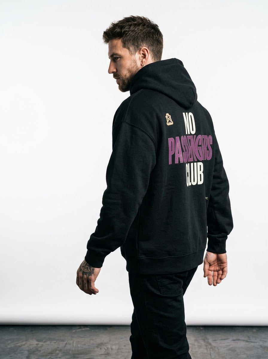 NO PASSENGERS VOID Relaxed Black Hoodie