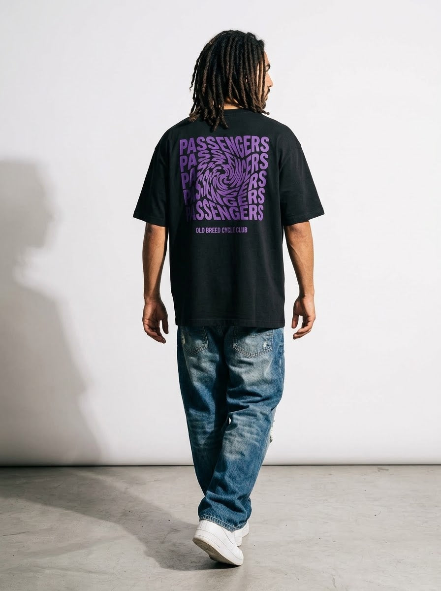 PURPLE BLURRY Oversized Black T-shirt