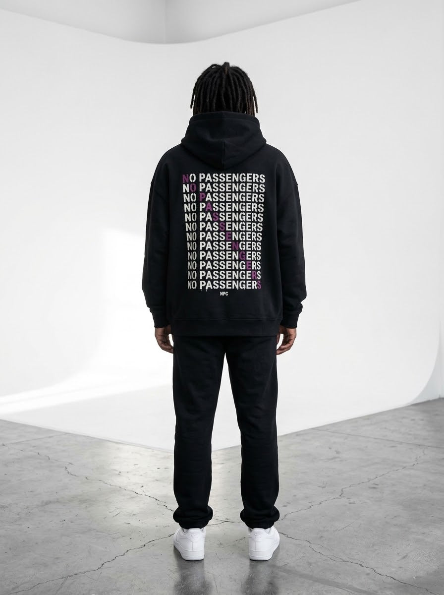 NO PASSENGERS CROSS Relaxed Black Hoodie