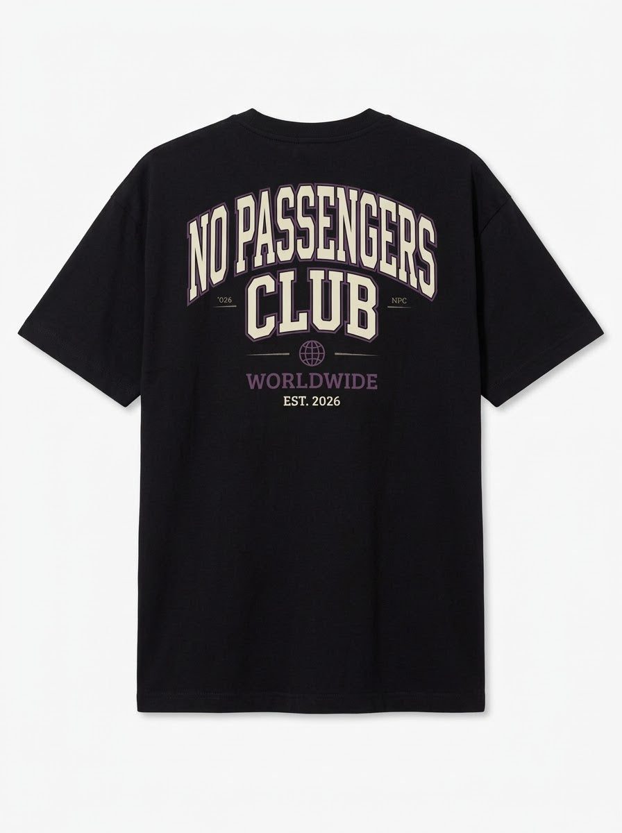 NO PASSENGERS UNIVERSITY Oversized Black T-shirt