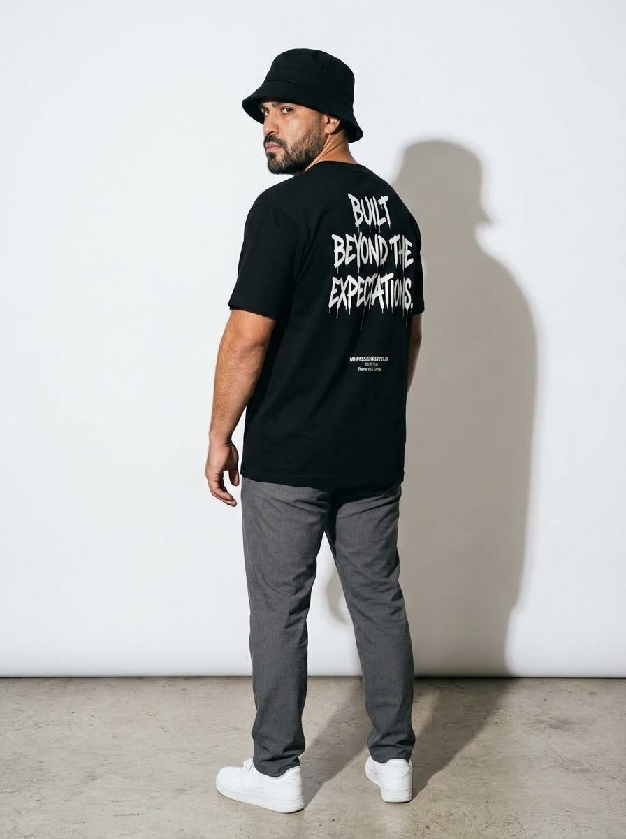 BEYOND EXPECTATIONS Oversized Black T-shirt