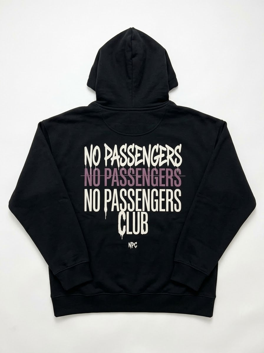 NO PASSENGERS 3X Relaxed Black Hoodie
